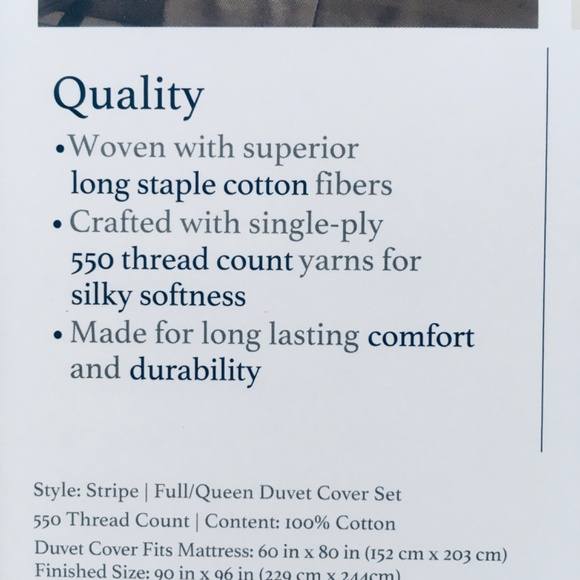 new Charcoal Charter Club Stripe 550 TC 100% Cotton Full/Queen Duvet Cover Set - Picture 5 of 11